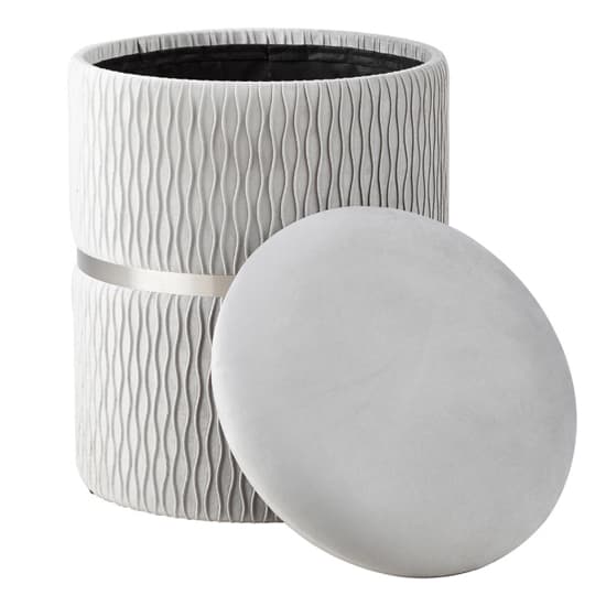 Greeley Velvet Storage Stool In Grey Patterned And Chrome_4