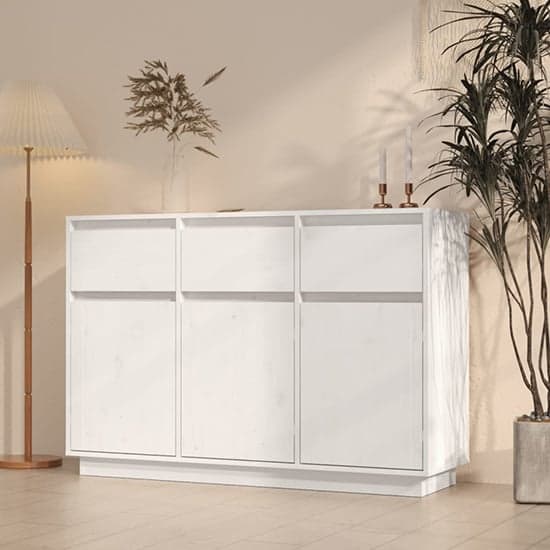 Griet Pine Wood Sideboard With 3 Doors 3 Drawers In White_1