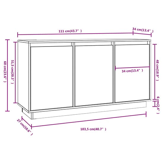 Griet Pine Wood Sideboard With 3 Doors In Grey_6