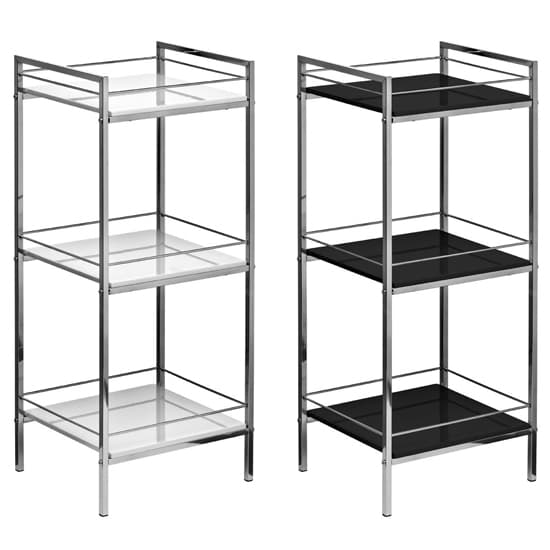 Groove Black High Gloss 3 Tier Shelving Unit With Chrome Frame Furniture in Fashion