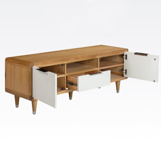 Grote High Gloss TV Stand 2 Doors And 1 Drawer In White And Oak_2