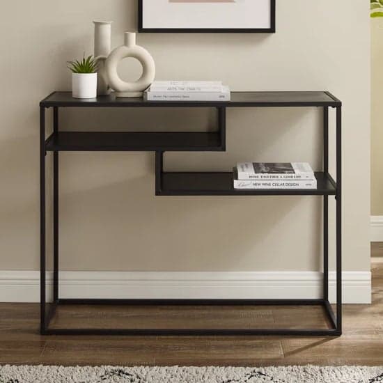 Groton Wooden Console Table With Shelves In Black_2