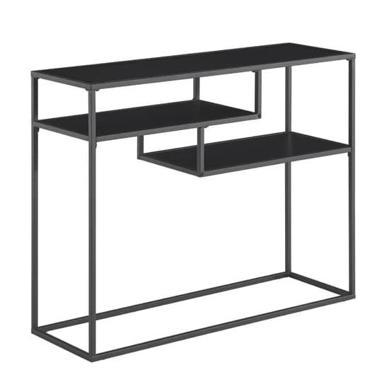 Groton Wooden Console Table With Shelves In Black_3