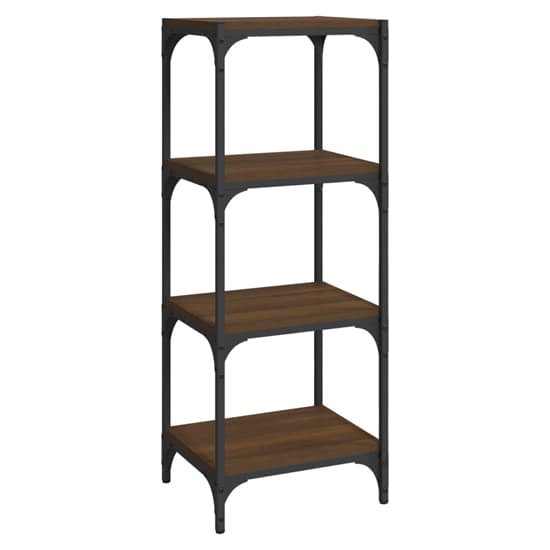 Grove Wooden 4-Tier Bookshelf In Brown Oak With Steel Frame_2