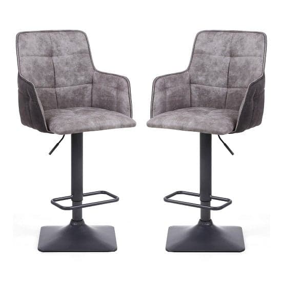 Ordos Fabric Bar Stools In Light Grey With Square Base In Pair_1