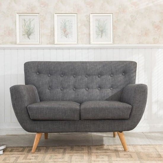 Hadley 2 Seater Sofa In Grey Fabric With Wooden Legs_2