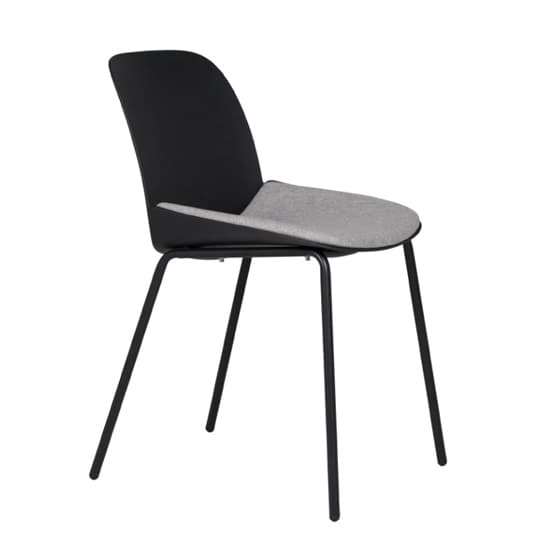 Haile Black Metal Dining Chairs With Woven Fabric Seat In Pair_2