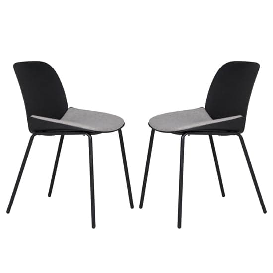 Haile Black Metal Dining Chairs With Woven Fabric Seat In Pair_1