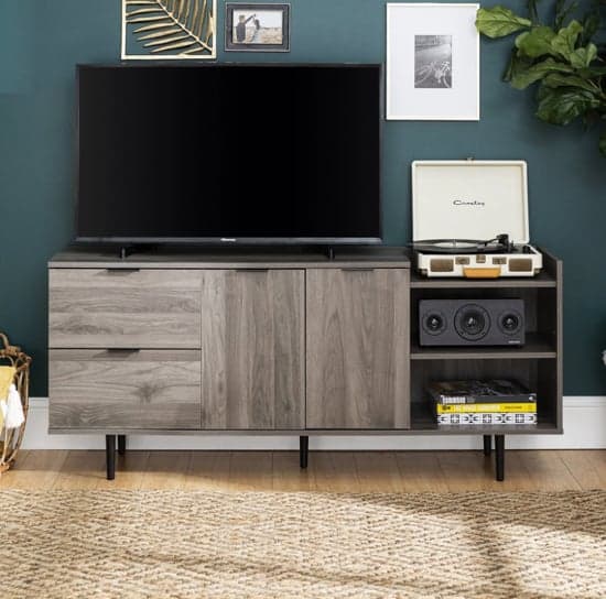 Hailey Wooden TV Stand With 2 Doors 2 Drawers In Slate Grey_2