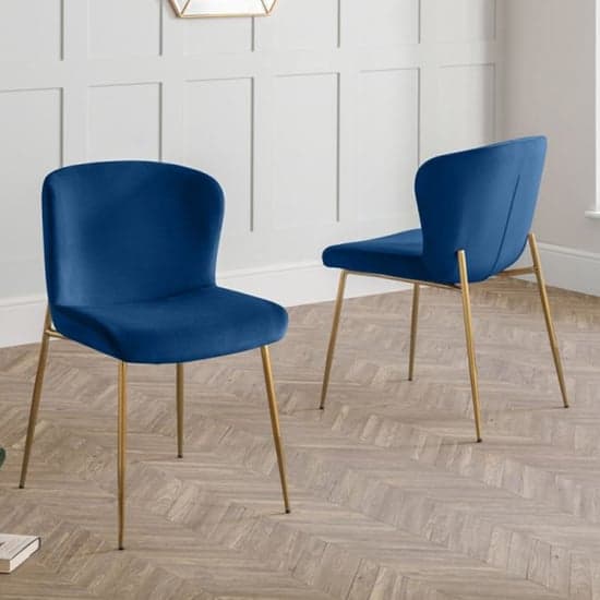 Haimi Blue Velvet Dining Chairs With Gold Metal Legs In Pair_1