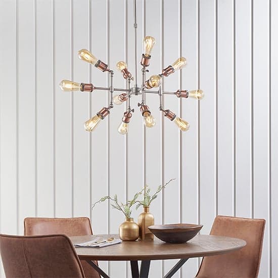 Hal 12 Lights Ceiling Pendant Light In Aged Pewter And Copper_2