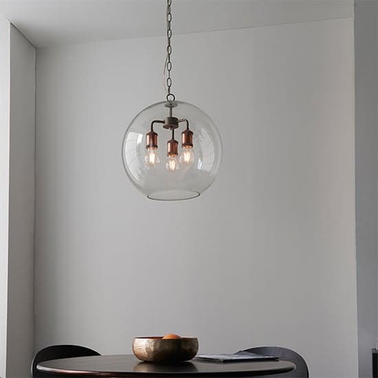 Hal 3 Lights Glass Pendant Light In Aged Pewter And Copper_2