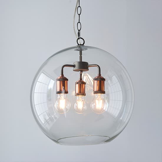 Hal 3 Lights Glass Pendant Light In Aged Pewter And Copper_3