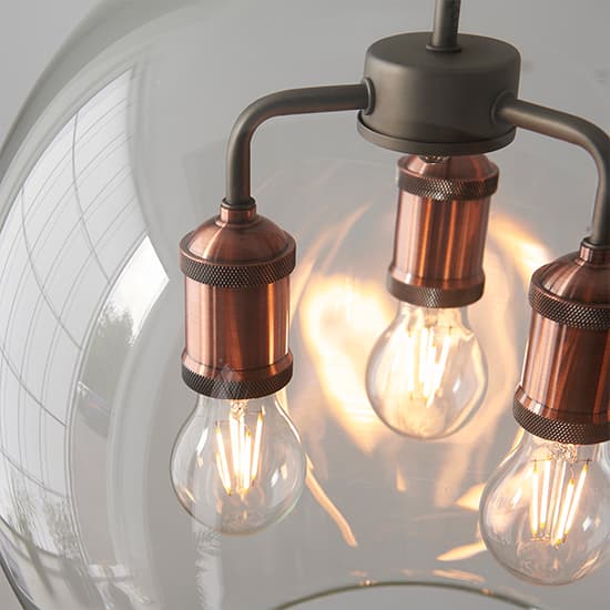 Hal 3 Lights Glass Pendant Light In Aged Pewter And Copper_4