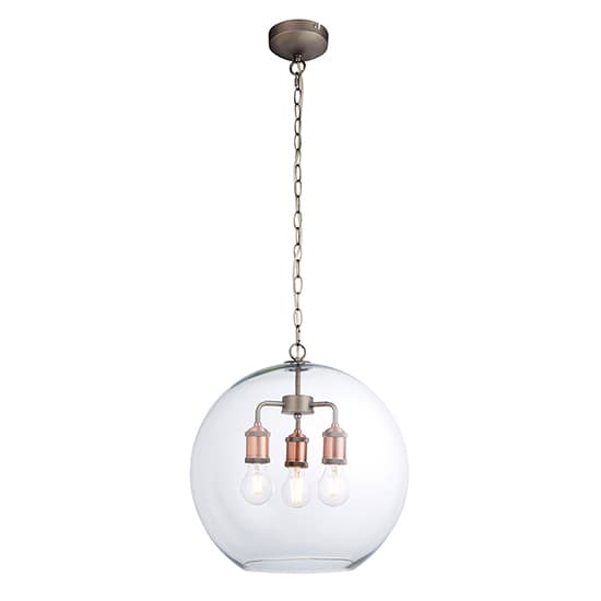 Hal 3 Lights Glass Pendant Light In Aged Pewter And Copper_5