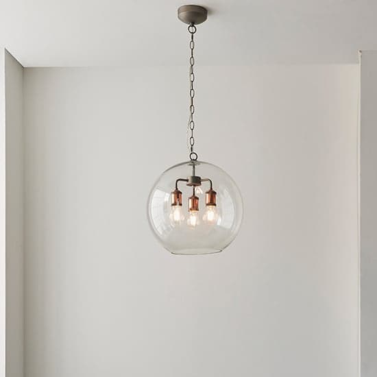 Hal 3 Lights Glass Pendant Light In Aged Pewter And Copper_1