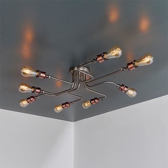 Hal 8 Lights Semi Flush Ceiling Light In Aged Pewter And Copper_1