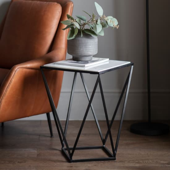 Halfords White Marble Top Side Table With Black Metal Frame_1