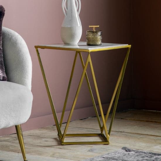 Halfords White Marble Top Side Table With Gold Metal Frame_1
