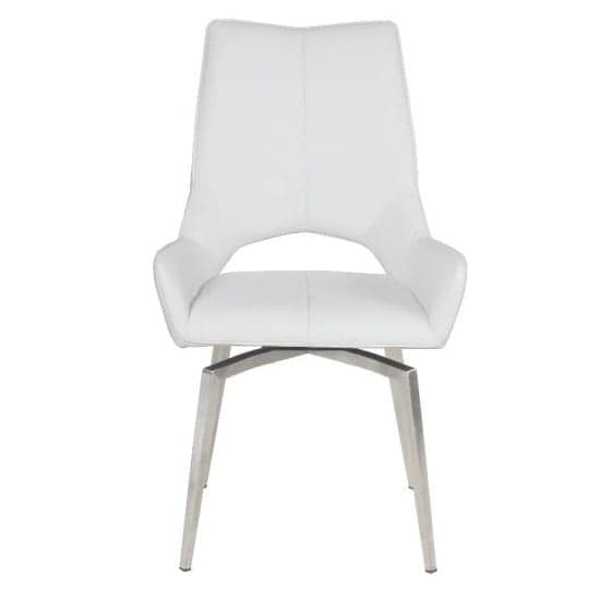 Scissett Swivel White Faux Leather Dining Chairs In Pair_3