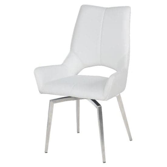 Scissett Swivel White Faux Leather Dining Chairs In Pair_2