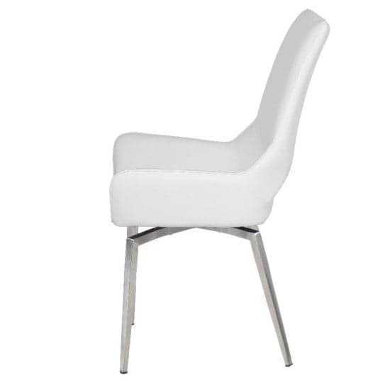 Scissett Swivel White Faux Leather Dining Chairs In Pair_4