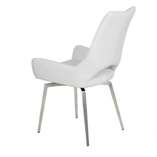 Scissett Swivel White Faux Leather Dining Chairs In Pair_5