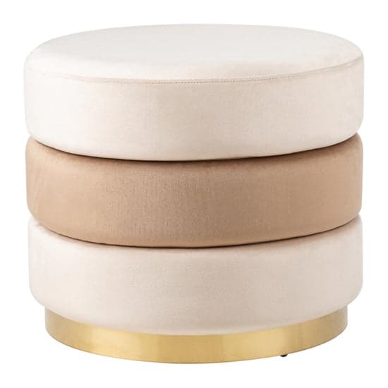 Halle Fabric Round Ottoman In Cream And Dark With Chrome Base_2