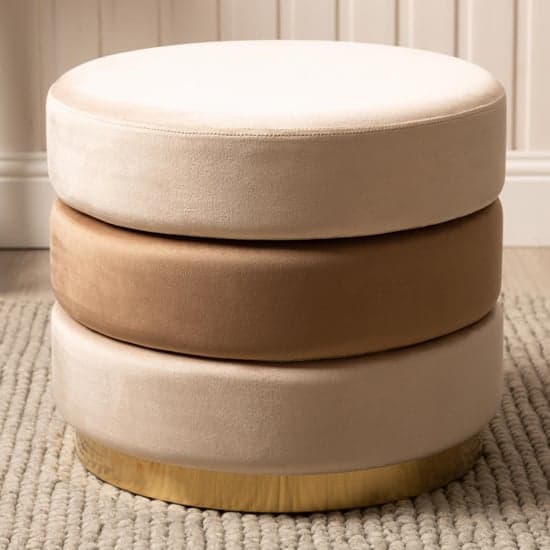 Halle Fabric Round Ottoman In Cream And Dark With Chrome Base_1