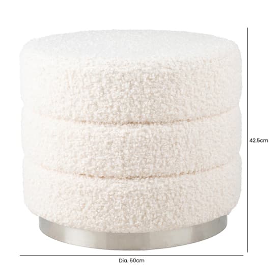Halle Fabric Round Ottoman In White With Chrome Base_3