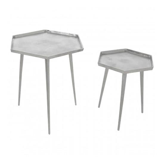 Hallo Hexagonal Aluminium Set Of 2 Side Tables In Silver_2