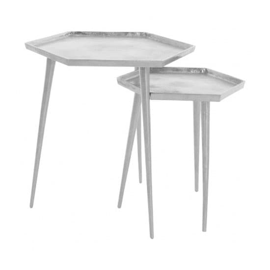 Hallo Hexagonal Aluminium Set Of 2 Side Tables In Silver_3