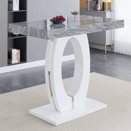 Halo High Gloss Bar Table In White And Melange Marble Effect_1