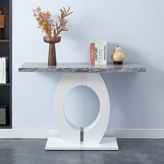 Halo High Gloss Console Table In White And Melange Marble Effect_2