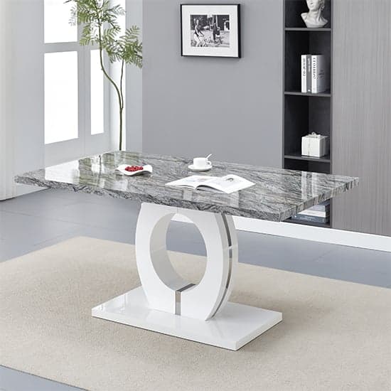 Halo High Gloss Dining Table In Melange Marble Effect_1