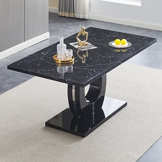 Halo High Gloss Dining Table In Milano Marble Effect_2