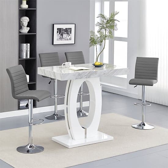 Halo Magnesia Marble Effect Bar Table 4 Ripple Grey Stools_1