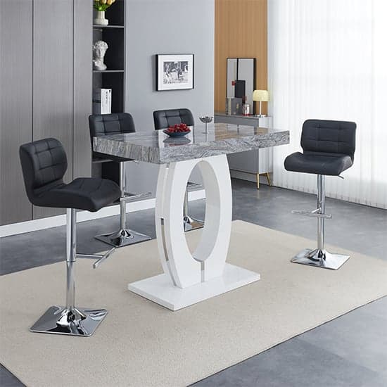 Halo Melange High Gloss Bar Table With 4 Candid Black Stools_1