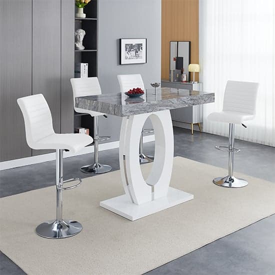 Halo Melange High Gloss Bar Table With 4 Ripple White Stools_1