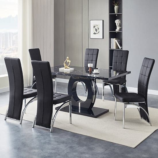 Halo Milano Effect Gloss Dining Table 6 Ravenna Black Chairs_1