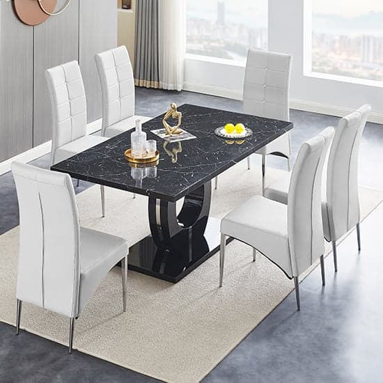 Halo Milano Effect High Gloss Dining Table 6 Vesta White Chairs_2