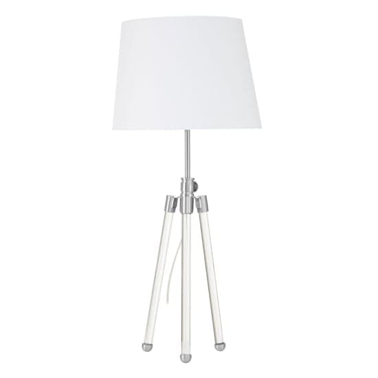 Haloca White Fabric Shade Table Lamp With Nickel Tripod Base_2