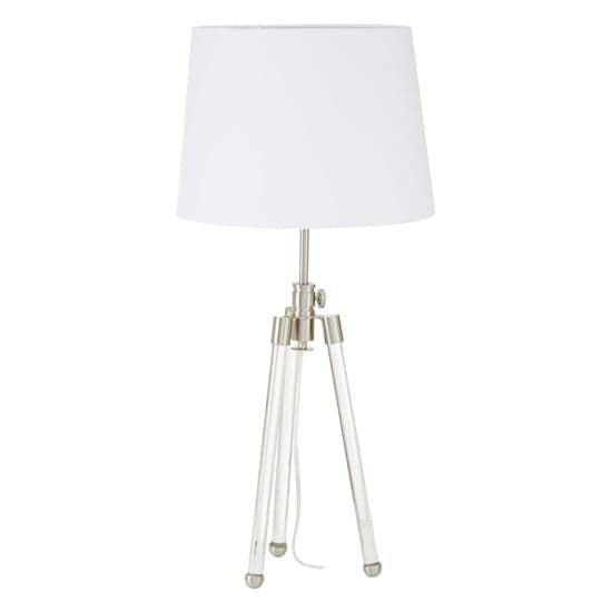 Haloca White Fabric Shade Table Lamp With Nickel Tripod Base_1