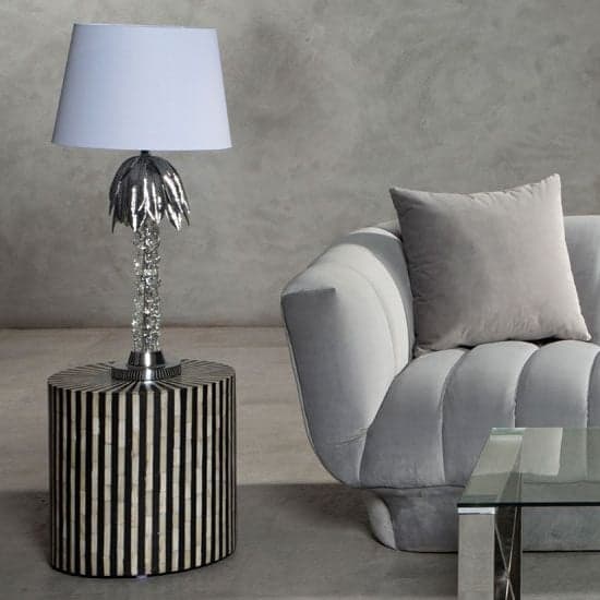 Halta White Fabric Shade Table Lamp With Chrome Metal Base_2
