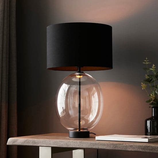 Hamel Black Shade Touch Table Lamp In Oval Glass Base_2