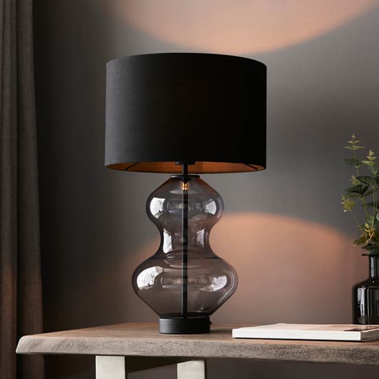 Hamel Black Shade Touch Table Lamp In Shaped Glass Base_2