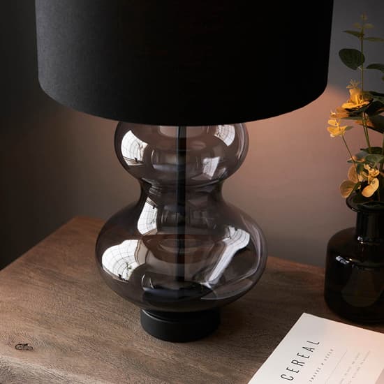 Hamel Black Shade Touch Table Lamp In Shaped Glass Base_4
