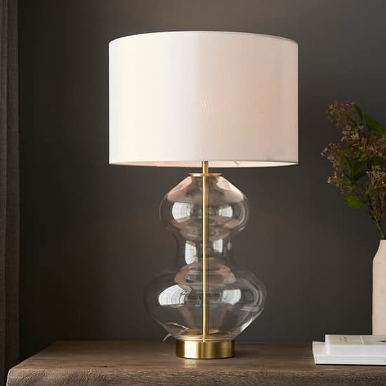Hamel White Shade Touch Table Lamp With Shaped Glass Base_2