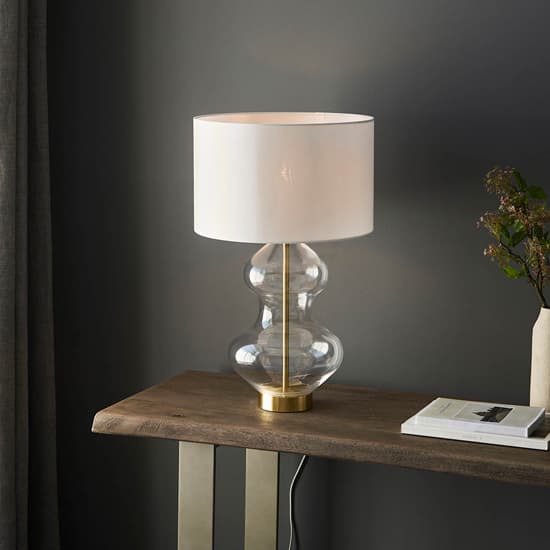 Hamel White Shade Touch Table Lamp With Shaped Glass Base_3