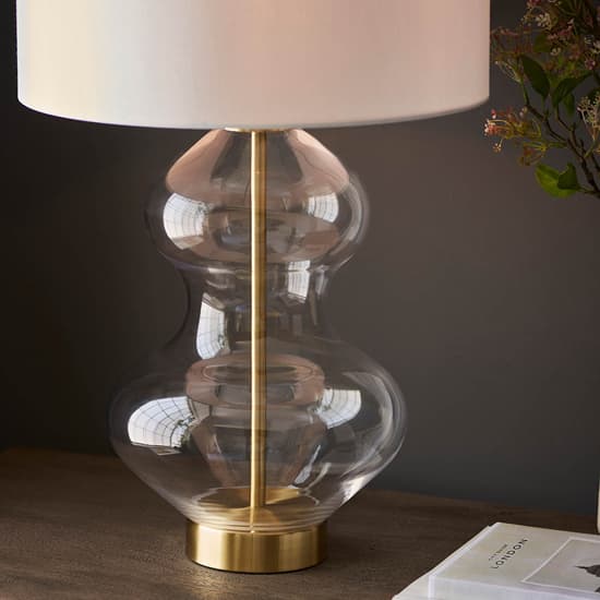 Hamel White Shade Touch Table Lamp With Shaped Glass Base_4